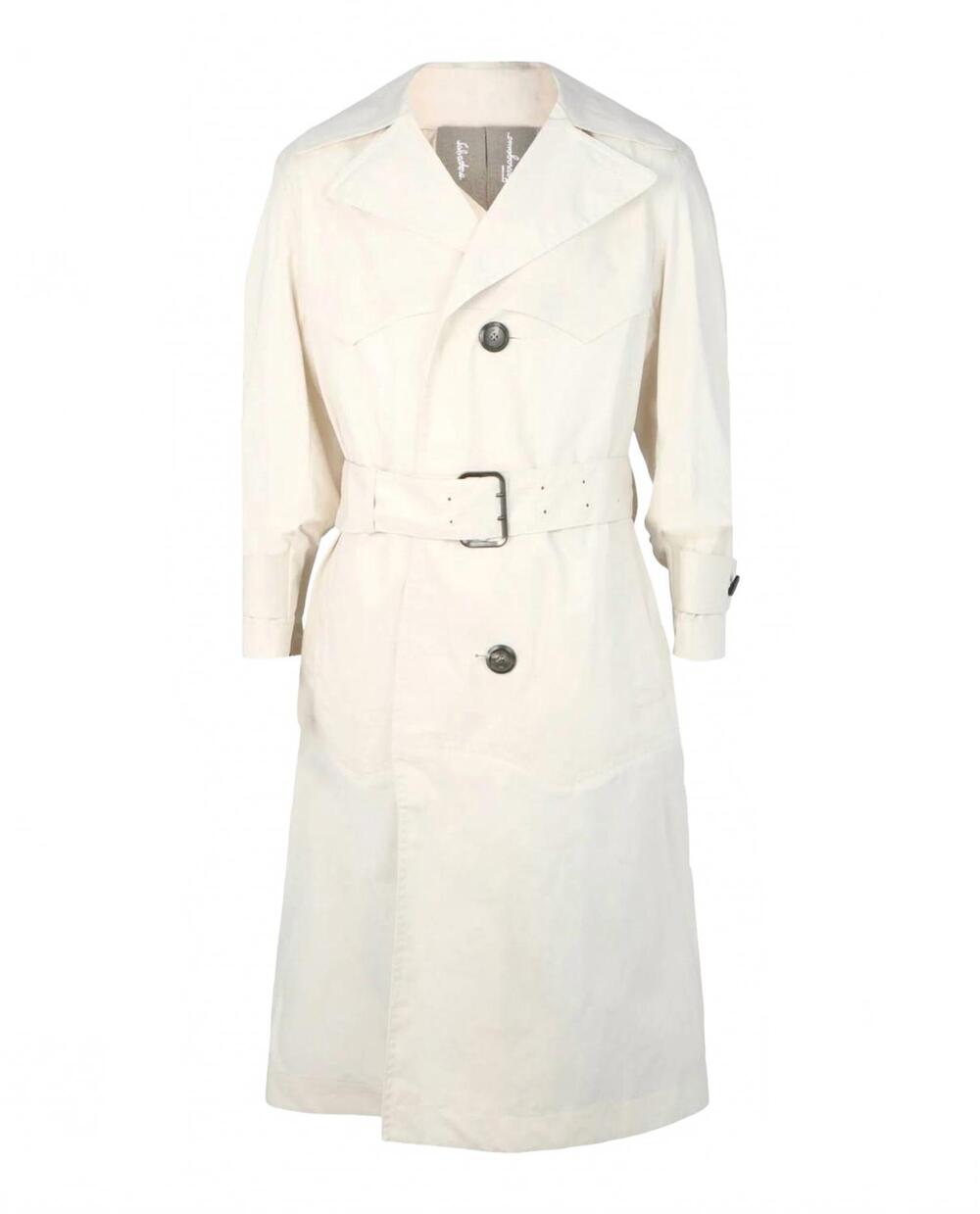 NEW SALVATORE FERRAGAMO women's cotton trench coat in white